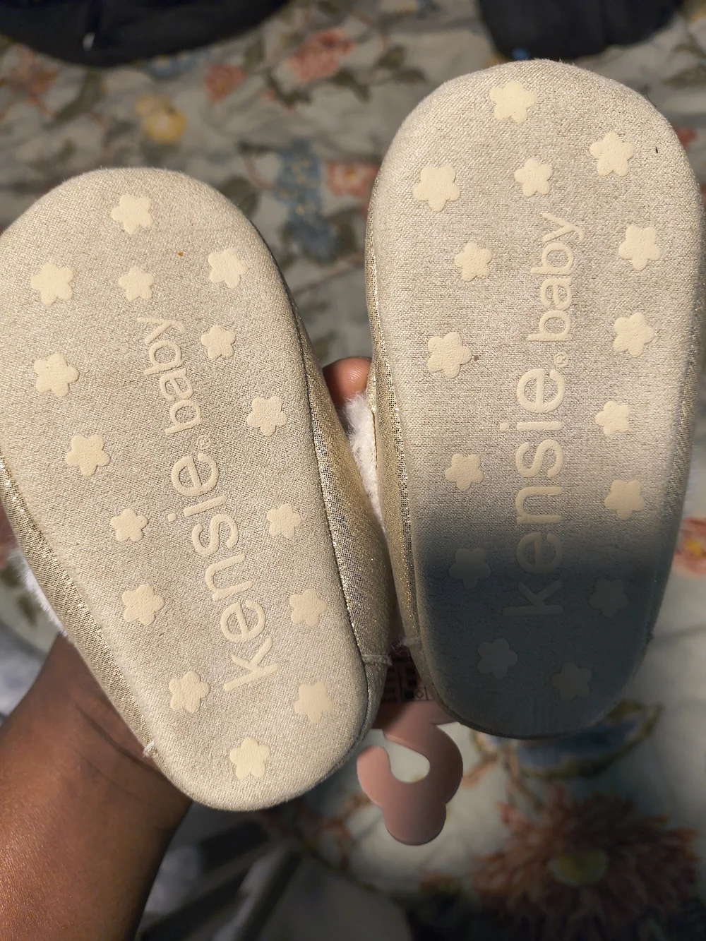 Kensie Kids Gold Glitter Faux-Fur Moccasin Slip-Ons
